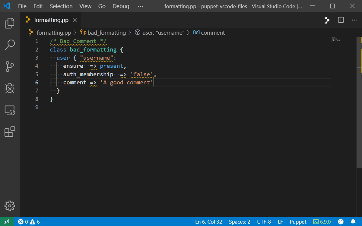 Formatting | Puppet VSCode Extension